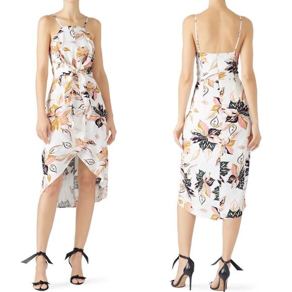 Wish Dresses & Skirts - WISH Dress Womens XS Wild Flower Midi Ivory Pink Floral Knot Front Sleeveless